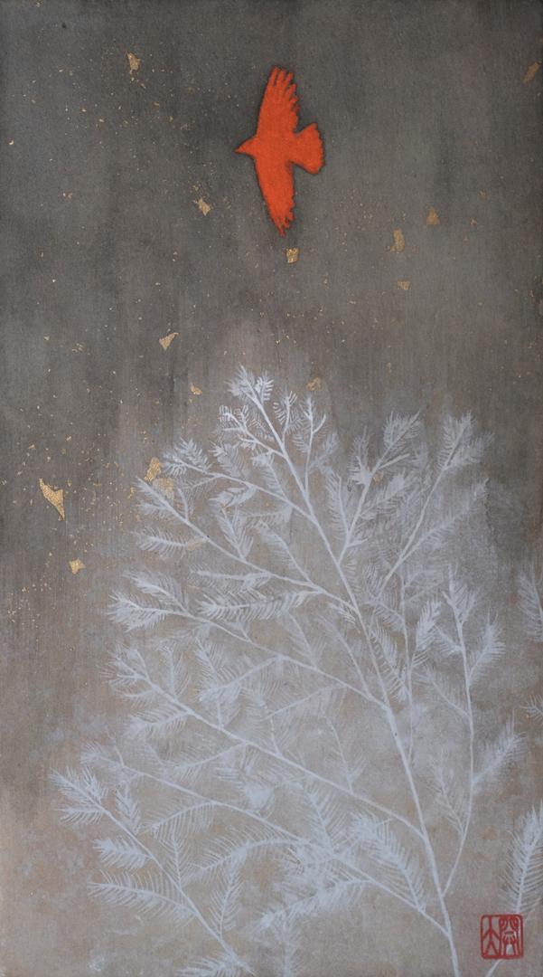 『赤いカラスと白い木』 中田開大 333×190㎜